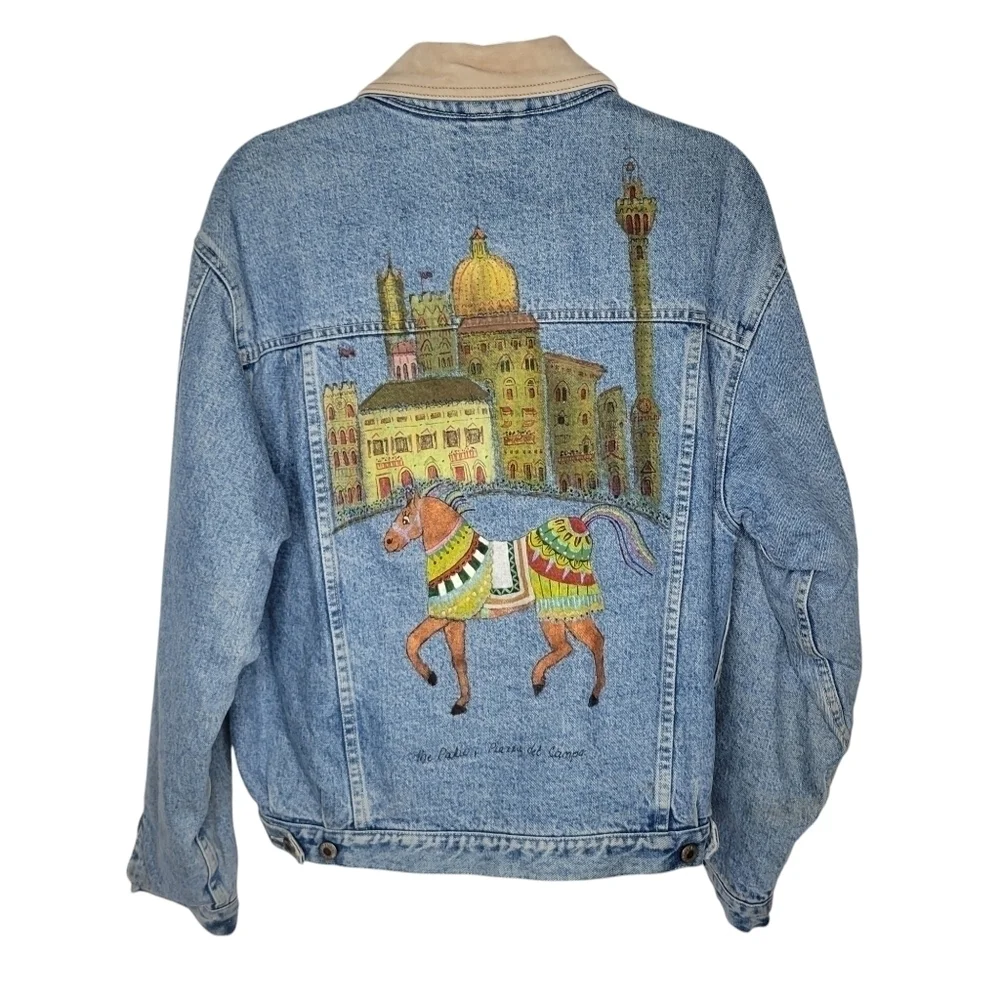 Vintage 80s Banana Republic Blanket Lined Denim Palio Piazza del Campo Jacket